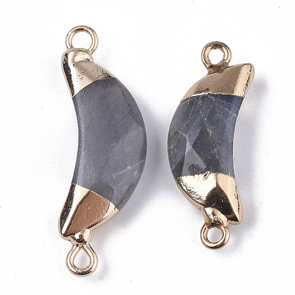 

PandaHall Natural Labradorite Links connectors, with Both Ends Golden Plated Iron Loops, Faceted, Moon, 27~31x10x5~6mm, Hole: 2mm...