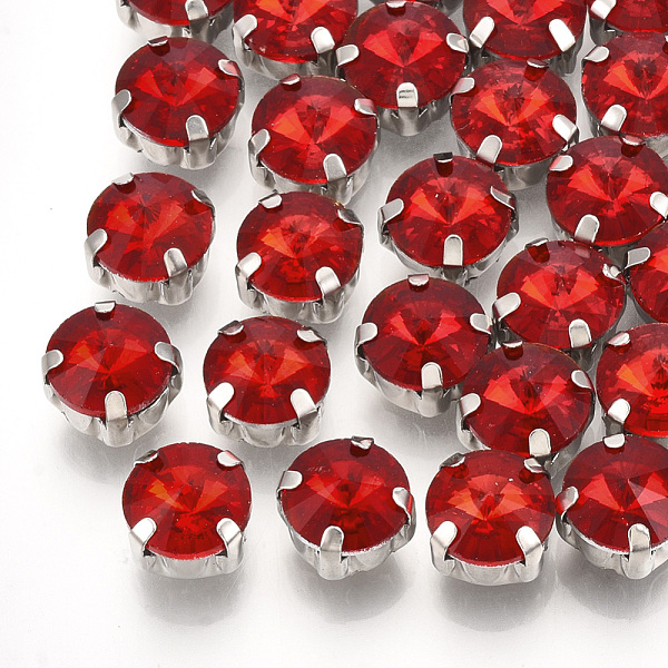 

PandaHall Sew on Rhinestone, Multi-strand Links, Glass Rhinestone, with Brass Prong Settings, Garments Accessories, Faceted, Flat Round..., Red