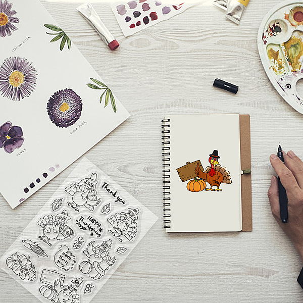 

PandaHall GLOBLELAND Autumn Thanksgiving Turkey Clear Stamps Pumpkin Fall Greeting Words Silicone Clear Stamp Seals for Cards Making DIY...