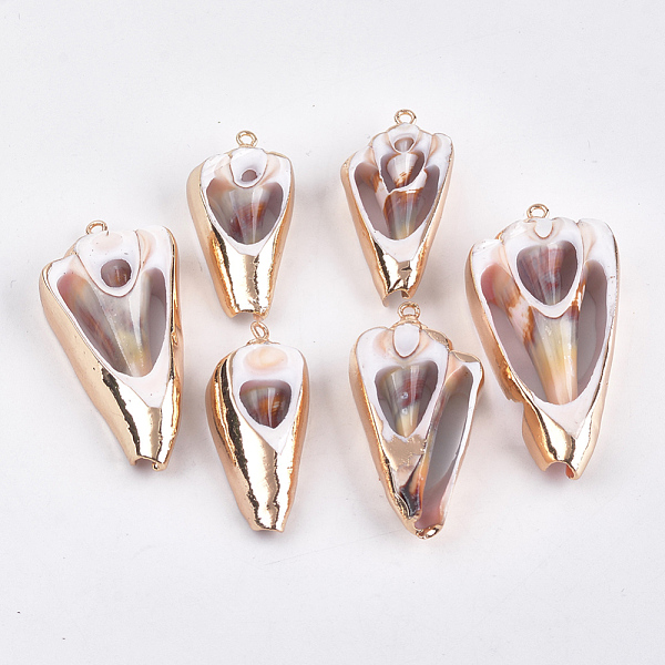 

PandaHall Electroplate Spiral Shell Pendants, with Iron Findings, Golden, Seashell Color, 38~55x18~27x9~10mm, Hole: 1.8mm Spiral Shell Shell...
