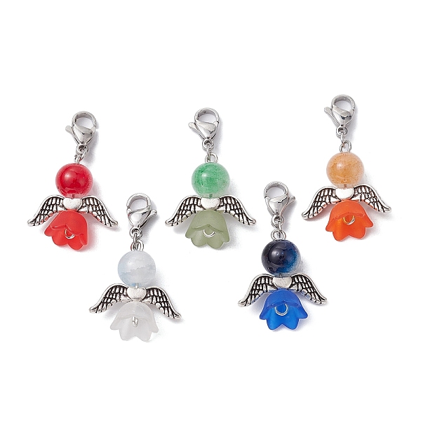 

PandaHall Angel Glass Pendant Decorations, with Alloy Lobster Claw Clasps, Antique Silver, 34.5mm Glass Angel & Fairy Multicolor