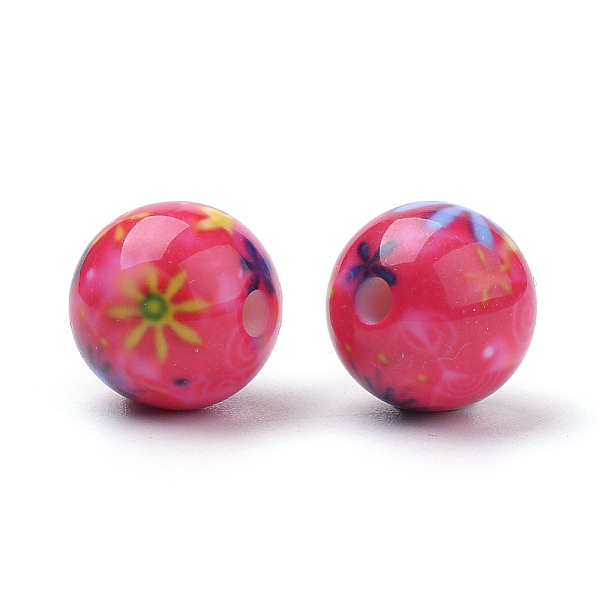 

PandaHall Opaque Flower Printed Acrylic Beads, Round with Flower Pattern, Deep Pink, 10x9.5mm, Hole: 2mm Acrylic Round Pink