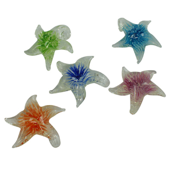 

PandaHall Handmade Luminous Lampwork Pendants, Starfish/Sea Stars, Mixed Color, about 44~49mm wide, 43~49mm long, 13mm thick, hole: 7mm ..., Multicolor
