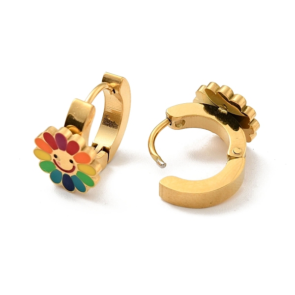

PandaHall Colorful Enamel Sunflower Hoop Earrings, Ion Plating(IP) 304 Stainless Steel Jewelry for Women, Golden, 13x15x10mm, Pin: 1mm 304...