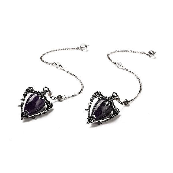 

PandaHall Natural Amethyst Triangle Dowsing Pendulum Pendants, with Quartz Crystal Round Beads, Rack Plating Alloy Findings & Chains...