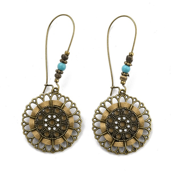 

PandaHall Bohemia Vintage Fower Dangle Earrings, Flat Round Drop Zinc Alloy Earrings for Women, Antique Bronze, 67mm, Pin: 0.8mm Alloy