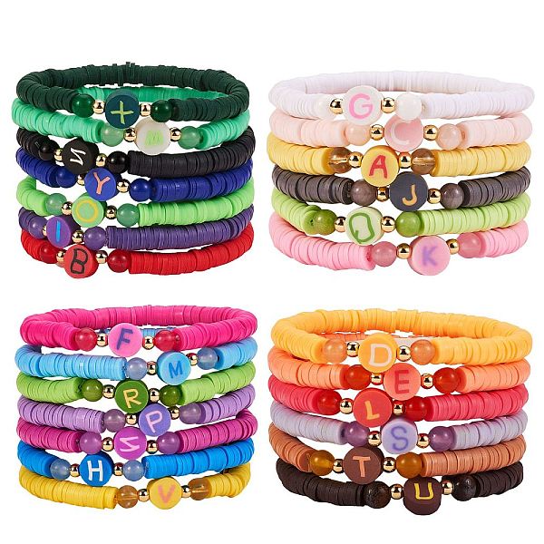 

PandaHall Handmade Polymer Clay Alphabet & Heishi Beads Stackable Stretch Bracelets Set, Mixed Stone Preppy Bracelets for Women, Mixed Color..., Multicolor