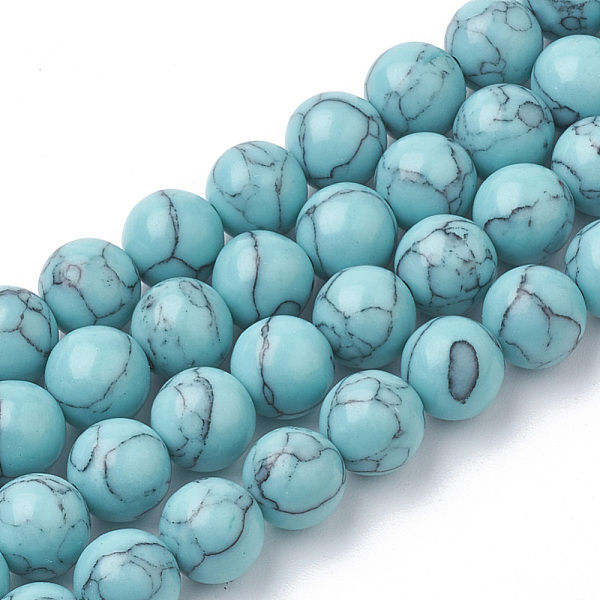 

PandaHall Synthetic Turquoise Beads Strands, Dyed, Round, Turquoise, 8mm, Hole: 1.5mm, about 50pcs/strand, 14.96 inch Synthetic Turquoise..., Green