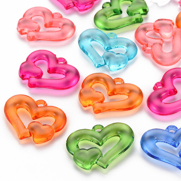 

PandaHall Transparent Acrylic Beads, Heart to Heart, Mixed Color, 27x34x6mm, Hole: 3mm, about 191pcs/500g Acrylic Heart Multicolor