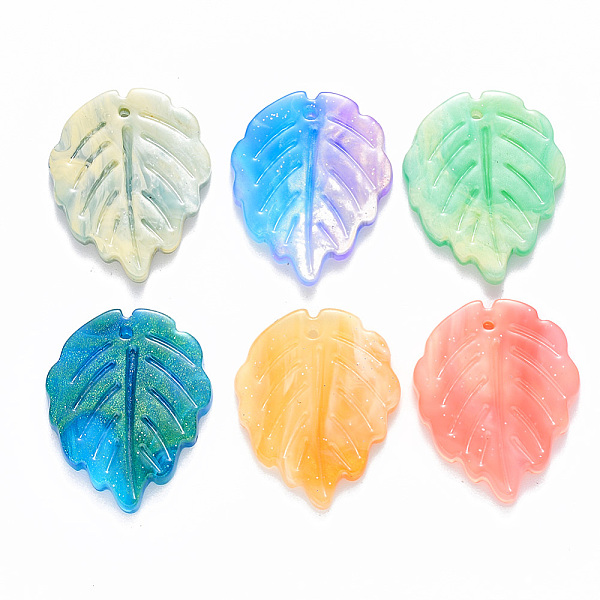 

PandaHall Cellulose Acetate(Resin) Pendants, with Glitter Powder, Leaf, Mixed Color, 23.5x18.5x2.5mm, Hole: 1.2mm Cellulose Acetate Leaf..., Multicolor