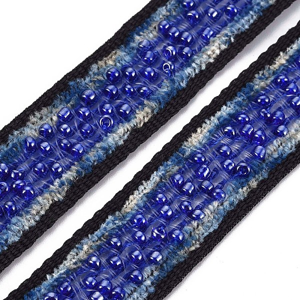 

PandaHall Nylon Ribbon, with Glass Seed Beads, Dark Blue, 3/4 inch(19~20mm) Nylon None
