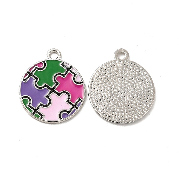

PandaHall Alloy Enamel Pendants, Flat Round with Autism Puzzle Pattern Charm, Platinum, Colorful, 23x20x1mm, Hole: 2mm Alloy+Enamel Others