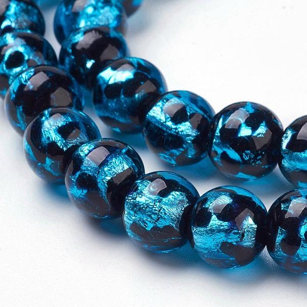 

PandaHall Handmade Silver Foil Lampwork Beads Strands, Polka Dot Pattern, Round, Deep Sky Blue, 10mm, Hole: 2mm, 39pcs/strand, 14.37 inch...