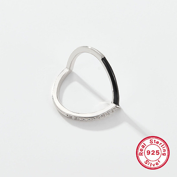 

PandaHall Heart Rhodium Plated Platinum 925 Sterling Silver Micro Pave Cubic Zirconia Finger Rings, with Enamel, Black, Inner Diameter: 18mm...