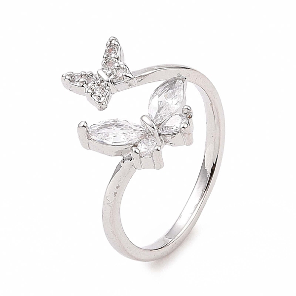 

PandaHall Clear Cubic Zirconia Butterfly Open Cuff Ring, Brass Jewelry for Women, Platinum, US Size 6(16.5mm) Brass+Cubic Zirconia Clear