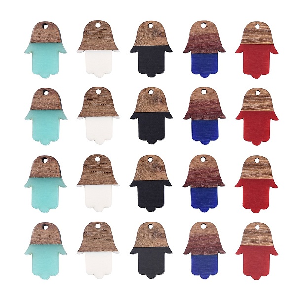 

PandaHall 20pcs 5 Colors Resin & Walnut Wood Pendants, Hamsa Hand/Hand of Miriam, Mixed Color, 25x18.5x3mm, Hole: 2mm, 4pcs/color Resin+Wood..., Multicolor