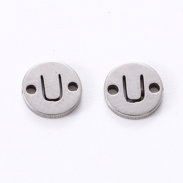 

PandaHall 201 Stainless Steel Links, Laser Cut, Flat Round with Letter, Letter.U, 6x6x1mm, Hole: 0.8mm 201 Stainless Steel Flat Round