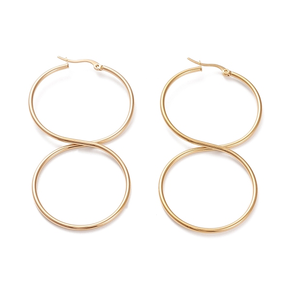 

PandaHall 304 Stainless Steel Big Hoop Earrings, Hypoallergenic Earrings, Number 8, Golden, 6 Gauge, 74.5x41x4mm, Pin: 0.6x1mm 304 Stainless...
