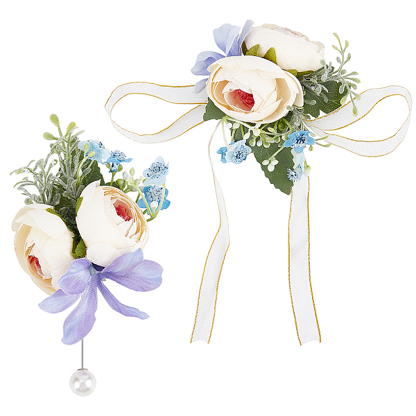 PandaHall CRASPIRE Flower Wrist Corsage Wedding Corsage Ribbon Wrist Rose Artificial Flower Wrist Boutonniere Buttonholes Bridesmaid Flower...