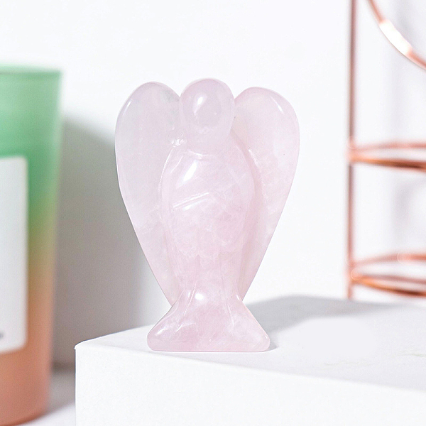 

PandaHall Natural Rose Quartz Angel Figurine Display Decorations, Reiki Energy Stone Ornaments, 50x35mm Rose Quartz Angel & Fairy