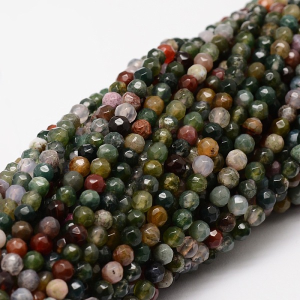 

PandaHall Faceted Natural Indian Agate Round Beads Strands, 4mm, Hole: 1mm, about 92pcs/strand, 15.3 inch Indian Agate Round