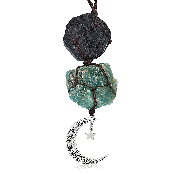 

PandaHall Natural Raw Tourmaline & Amazonite Pendant Decoration, Cord Macrame Car Hanging Ornament, with Alloy Moon & Star, 120mm Amazonite..., Black