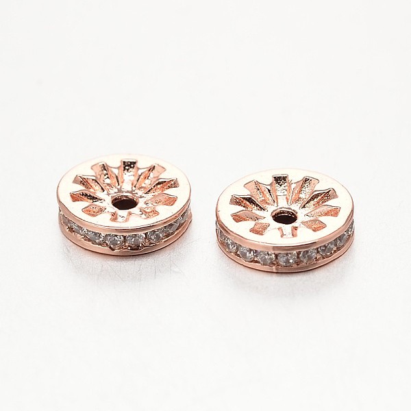 

PandaHall Brass Micro Pave Grade AAA Cubic Zirconia Beads, Disc, Cadmium Free & Nickel Free & Lead Free, Real Rose Gold Plated, 8x3mm, Hole...