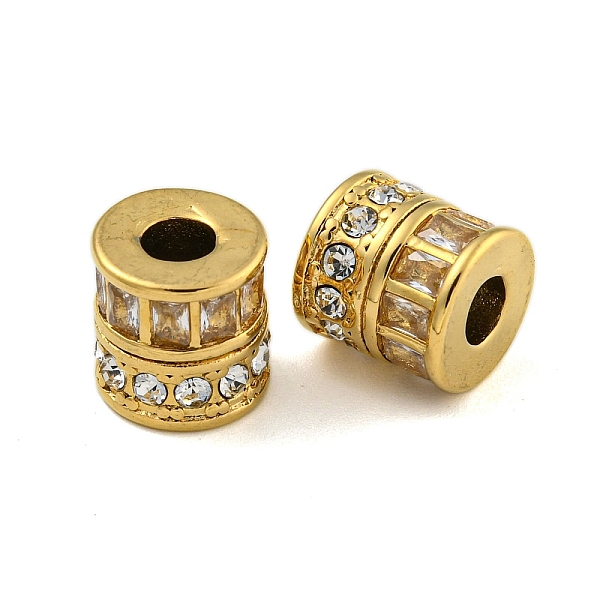 

PandaHall Ion Plating(IP) 304 Stainless Steel Beads, with Glass and Rhinestone, Column, Real 18K Gold Plated, 10mm, Hole: 3.5mm 304...