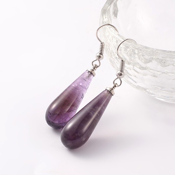 

PandaHall Teardrop Platinum Tone Brass Natural Amethyst Dangle Earrings, 47mm, Pin: 0.7mm Amethyst