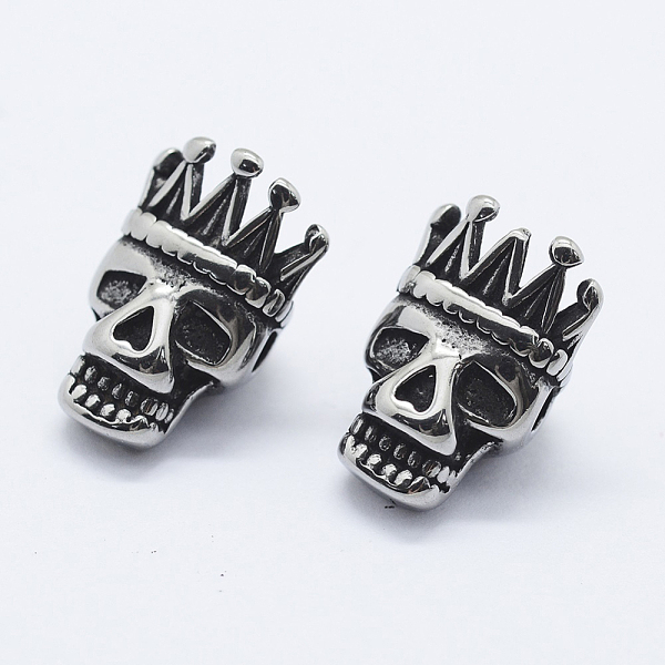 

PandaHall 316 Surgical Stainless Steel Beads, Skull with Crown, Antique Silver, 15x10x8mm, Hole: 2mm 316 Surgical Stainless Steel Skull