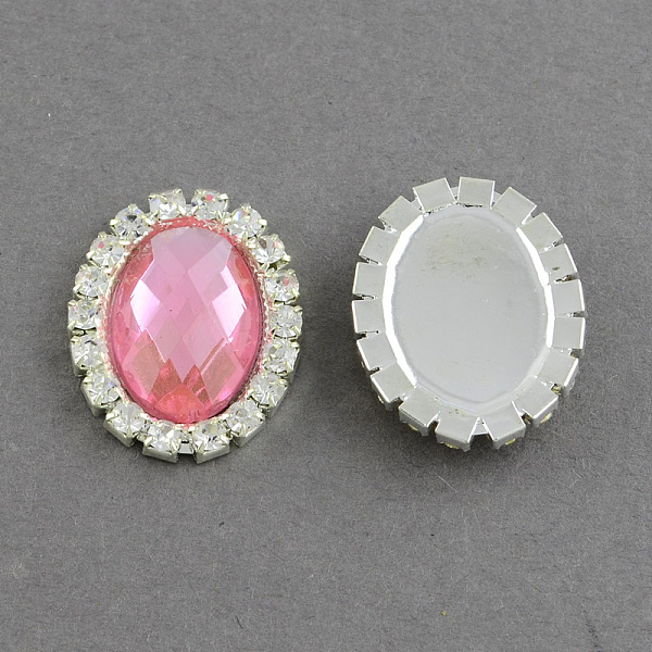 

PandaHall Shining Flat Back Faceted Oval Acrylic Rhinestone Cabochons, with Grade A Crystal Rhinestones and Brass Cabochon Settings, Silver..., Pink