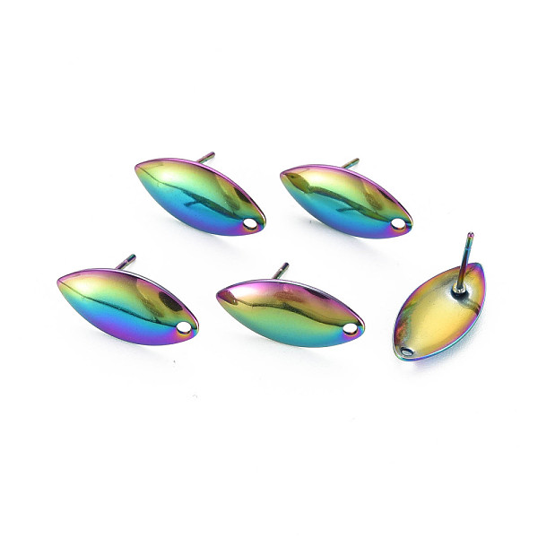 

PandaHall Rianbow Color 304 Stainless Steel Stud Earring Findings, with Hole, Horse Eye, Rainbow Color, 16x7.5mm, Hole: 1mm, Pin: 0.7mm 304...