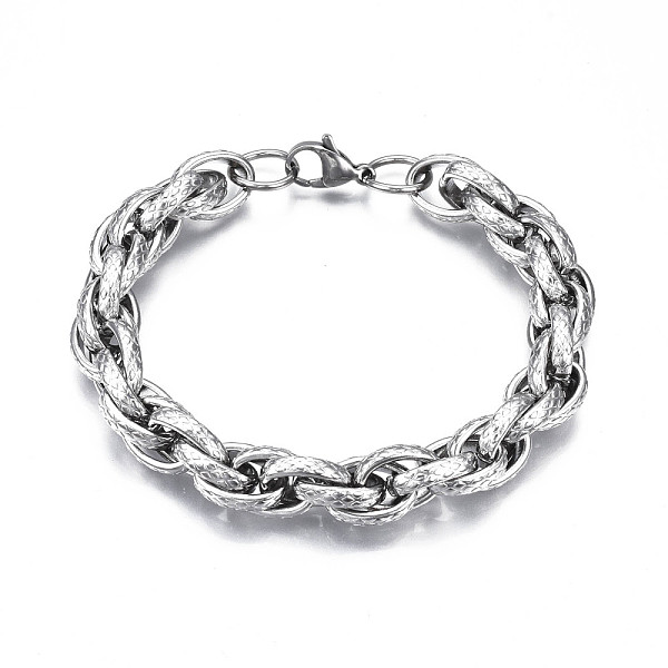 

PandaHall 201 Stainless Steel Rope Chain Bracelet for Men Women, Stainless Steel Color, 9-1/4 inch(23.5cm) 201 Stainless Steel