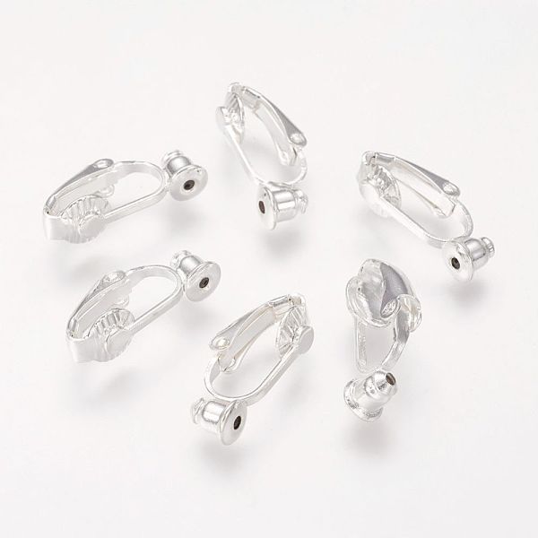 

PandaHall Brass Clip-on Earring Converters Findings, for Non-Pierced Ears, Silver Color Plated, 19x6x9mm, Hole: 1mm Brass