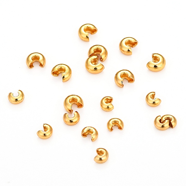 

PandaHall Brass Crimp Bead Covers, Long-Lasting Plated, Round, Real 18K Gold Plated, 3mm In Diameter Brass