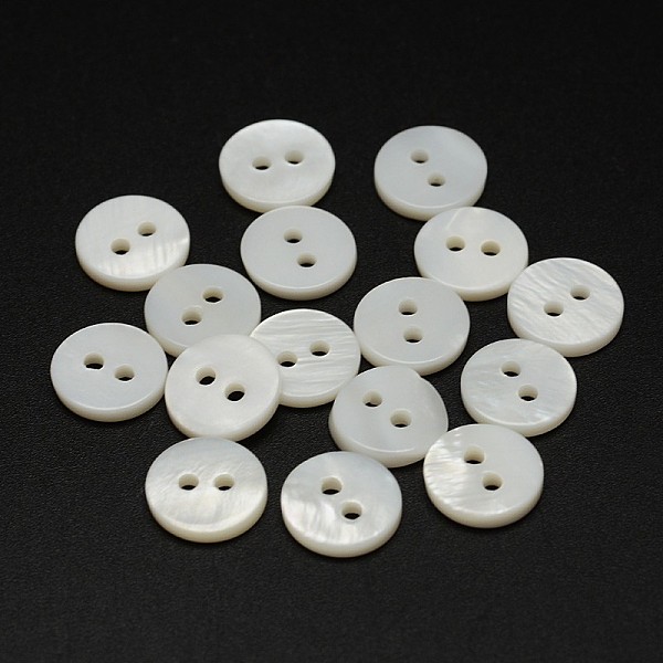 

PandaHall 2-Hole Shell Flat Round Buttons, White, 10x2mm, Hole: 1.5mm, about 720pcs/bag Shell Flat Round White