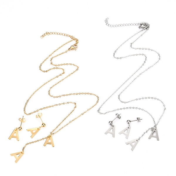

PandaHall 304 Stainless Steel Jewelry Sets, Cable Chains Pendant Necklaces and Stud Earrings, with Lobster Claw Clasps and Ear Nuts...