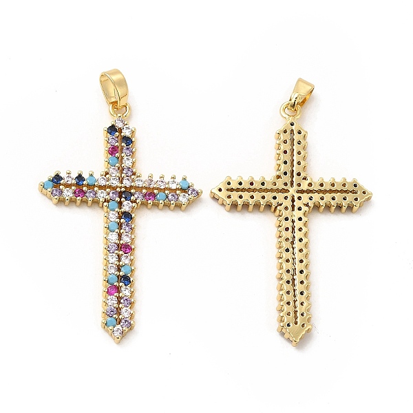 

PandaHall Brass Micro Pave Cubic Zirconia Pendants, Religion Cross Charm, Golden, Colorful, 37.5x23.5x2.5mm, Hole: 4x2.5mm Brass+Cubic...
