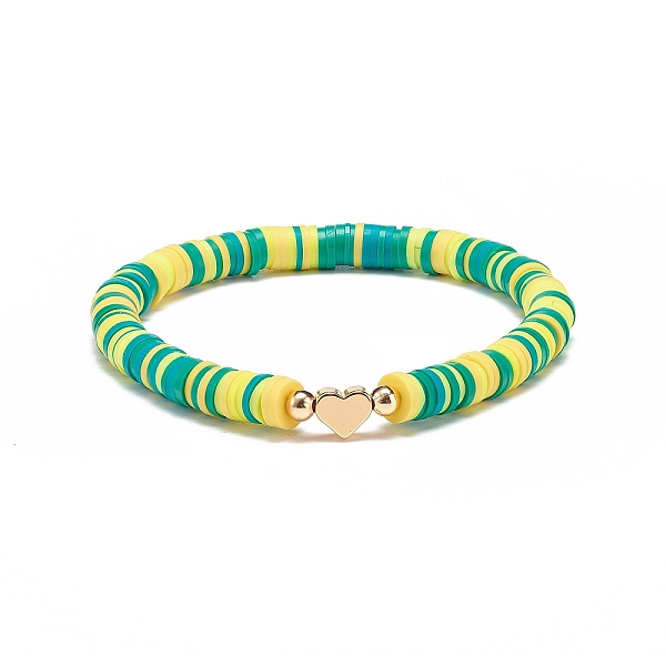 

PandaHall 4Pcs 4 Color Handmade Polymer Clay Disc Surfer Stretch Bracelets Set, Brass Heart Preppy Bracelets for Women, Green, Inner...