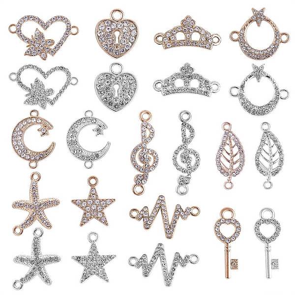 

PandaHall 22Pcs Mixed Shape Alloy Pendant & Charm Connector, with Cubic Zirconia, Star Heart Leaf Charm for Jewelry Necklace Bracelet...