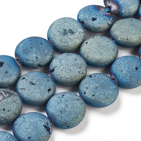 

PandaHall Electroplated Natural Quartz Crystal Beads Strands, Druzy Geode Crystals, Flat Round, Blue Plated, 11.5~12.5x5mm, Hole: 1.2mm...