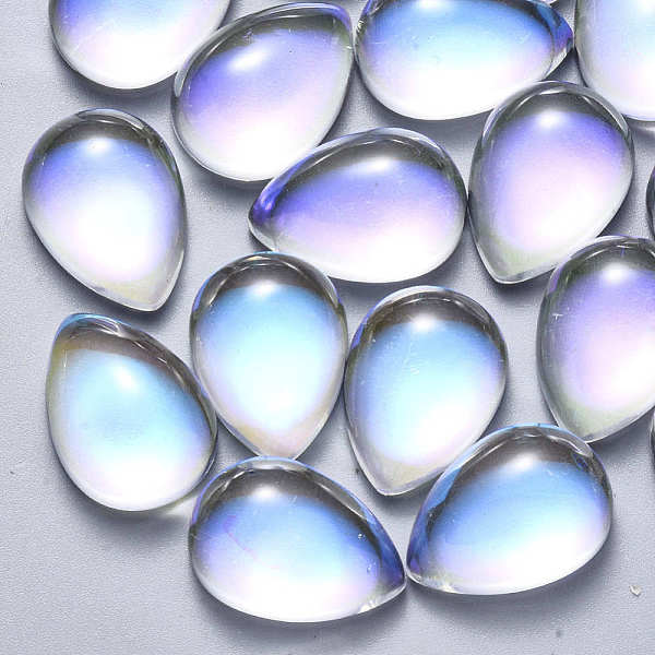 

PandaHall Glass Cabochons, AB Color Plated, Teardrop, Clear AB, 18x13x7mm Glass Teardrop White