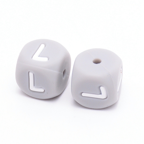 

PandaHall Silicone Beads, Cube with Letter.L, Gray, 12x12x12mm, Hole: 2mm Silicone Cube Gray