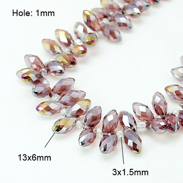 

PandaHall Electroplate Glass Faceted Teardrop Beads Strands, Top Drilled Beads, AB Color Plated, Pale Violet Red, 11.5~13x6mm, Hole: 1mm..., Pink