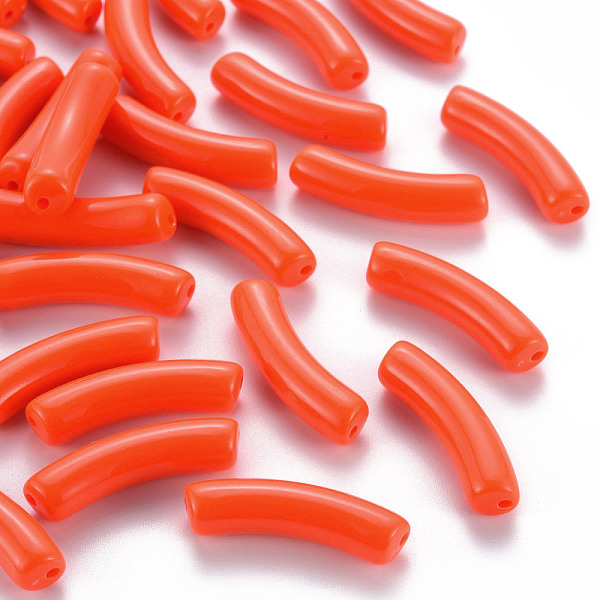 

PandaHall Opaque Acrylic Beads, Curved Tube, Orange Red, 32x9.5x8mm, Hole: 1.8mm, about 330pcs/500g Acrylic Tube