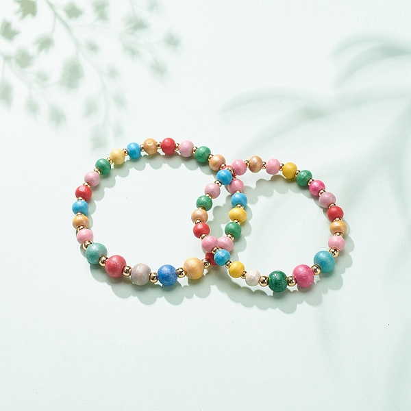 

PandaHall 2Pcs 2 Size Natural Wood Round Beaded Stretch Bracelets Set for Kid and Parent, Colorful, Inner Diameter: 1-3/4~2-1/4 inch...