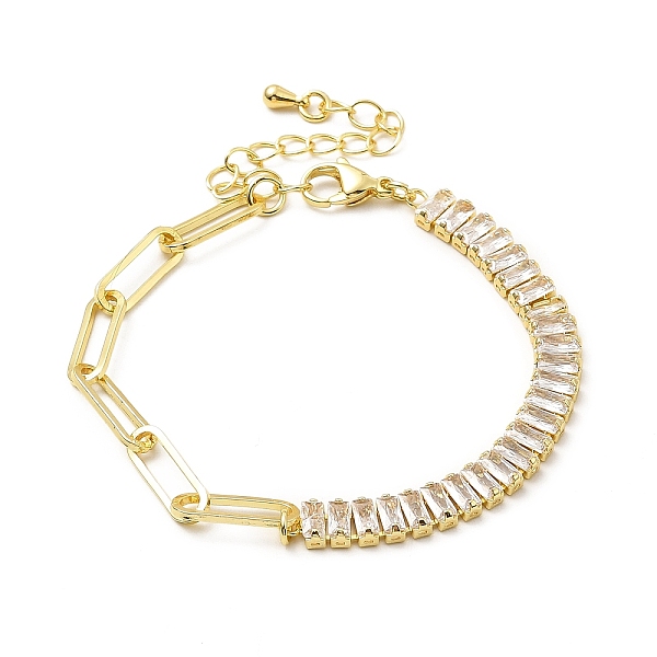 

PandaHall Cubic Zirconia Tennis Bracelet, Real 18K Gold Plated Rack Plating Brass Paperclip Chain Jewelry for Women, Lead Free & Cadmium..., Clear