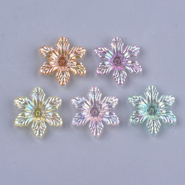 

PandaHall Transparent Acrylic Bead Caps, AB Color, 6-Petal, Flower, Mixed Color, 5x28x25mm, Hole: 1.8mm, about 630pcs/500g Acrylic..., Multicolor
