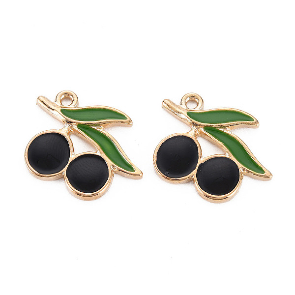 

PandaHall Rack Plating Alloy Pendants, Cadmium Free & Lead Free, Cherry, Black, 17x20x2mm, Hole: 1.6mm Alloy+Enamel Cherry Black