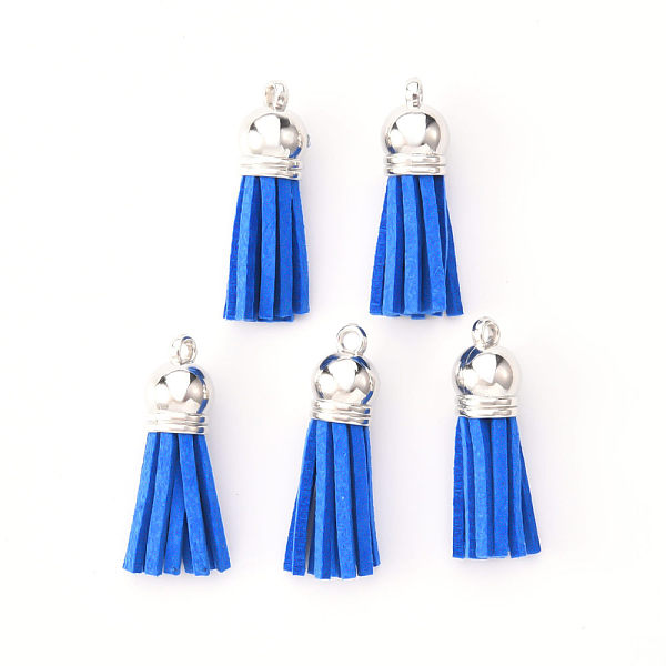 

PandaHall Faux Suede Tassel Pendant Decorations, with CCB Plastic Cord Ends, Platinum, Royal Blue, 33~35x10mm, Hole: 2.5mm Faux Suede
